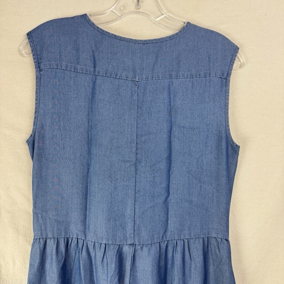 Garnet Hill Dress 4 Blue Chambray Sleeveless Pockets Sundress Travel Coastal - Picture 6 of 14